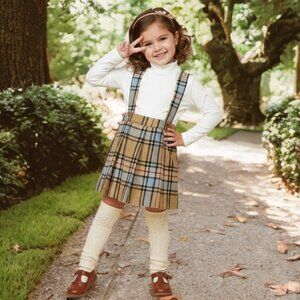 Petit Patapon Girl's Vintage Wool Overall Dress Plaid Suspender Pleated Skirtall